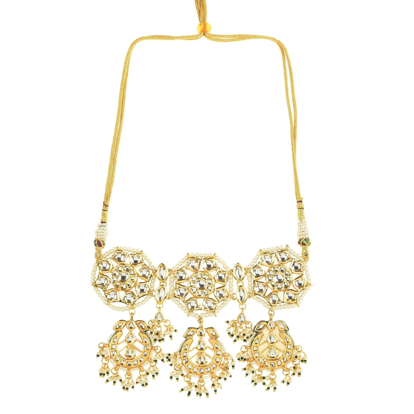 Peryl Women's Kundan Inspired Pearl Necklace With Earrings - Swadesiicart