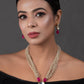 Peryl Women's Ruby Beaded Kundan Necklace With Earrings - Swadesiicart