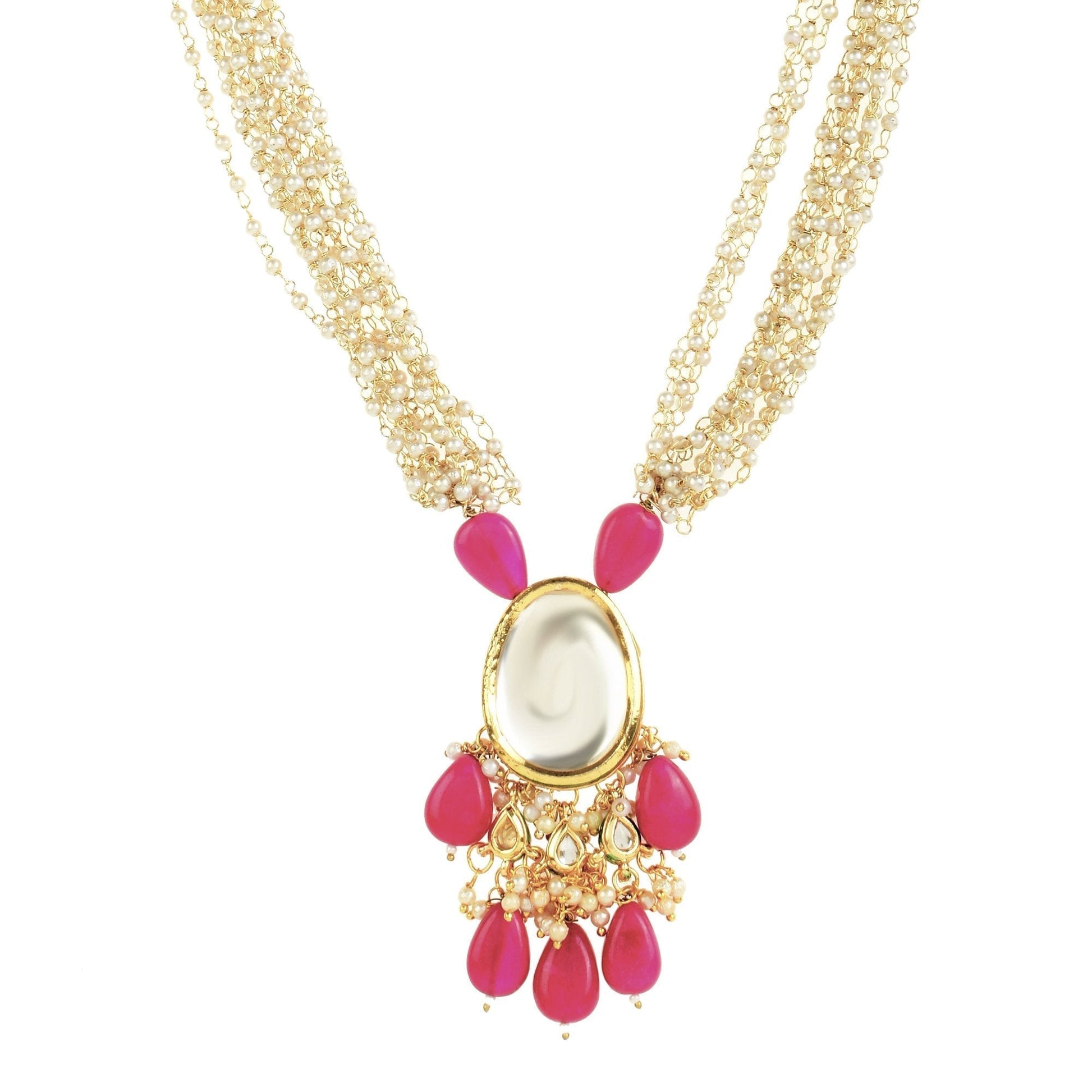 Peryl Women's Ruby Beaded Kundan Necklace With Earrings - Swadesiicart