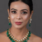 Peryl Women's Emerald Beaded Gold Toned Kundan Inspired Necklace With Earrings - Noz2Toz