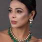 Peryl Women's Emerald Beaded Gold Toned Kundan Inspired Necklace With Earrings - Swadesiicart