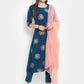 Janasya Teal Poly Crepe Gold Print Set | Swadesiicart