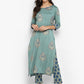 Janasya Turquoise Green Rayon Foil Print Set | Swadesiicart