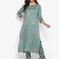 Janasya Turquoise Green Rayon Foil Print Set | Swadesiicart