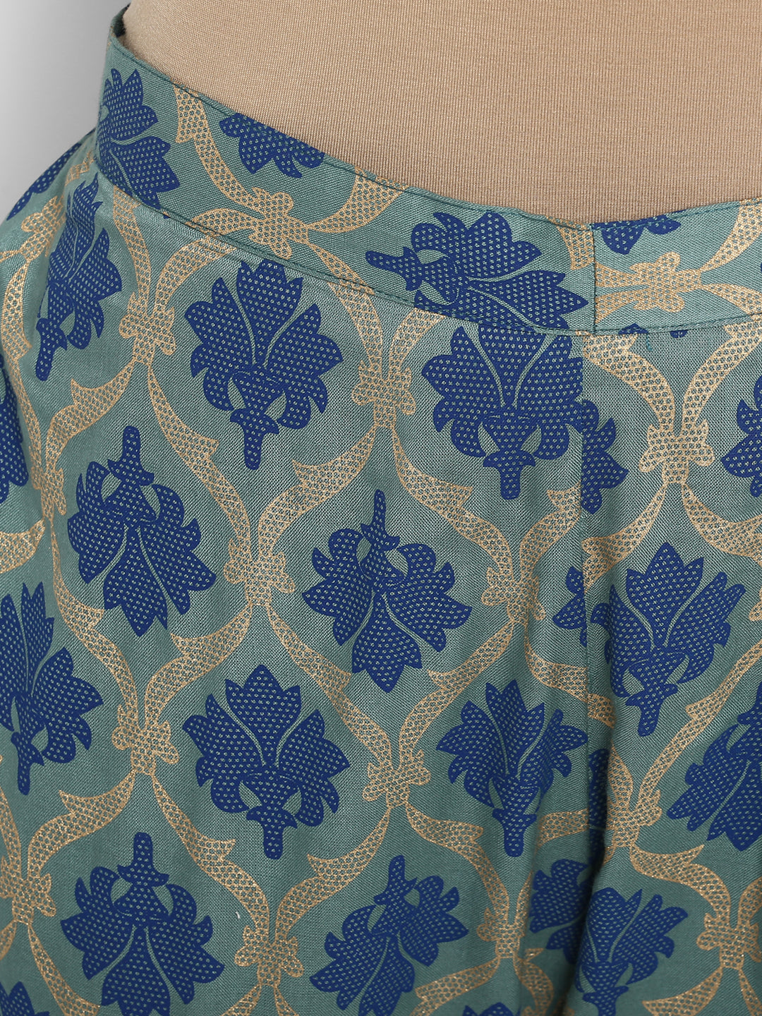 Janasya Turquoise Green Rayon Foil Print Set | Swadesiicart