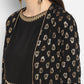 Janasya Black Poly Crepe Gold Print Set | Swadesiicart