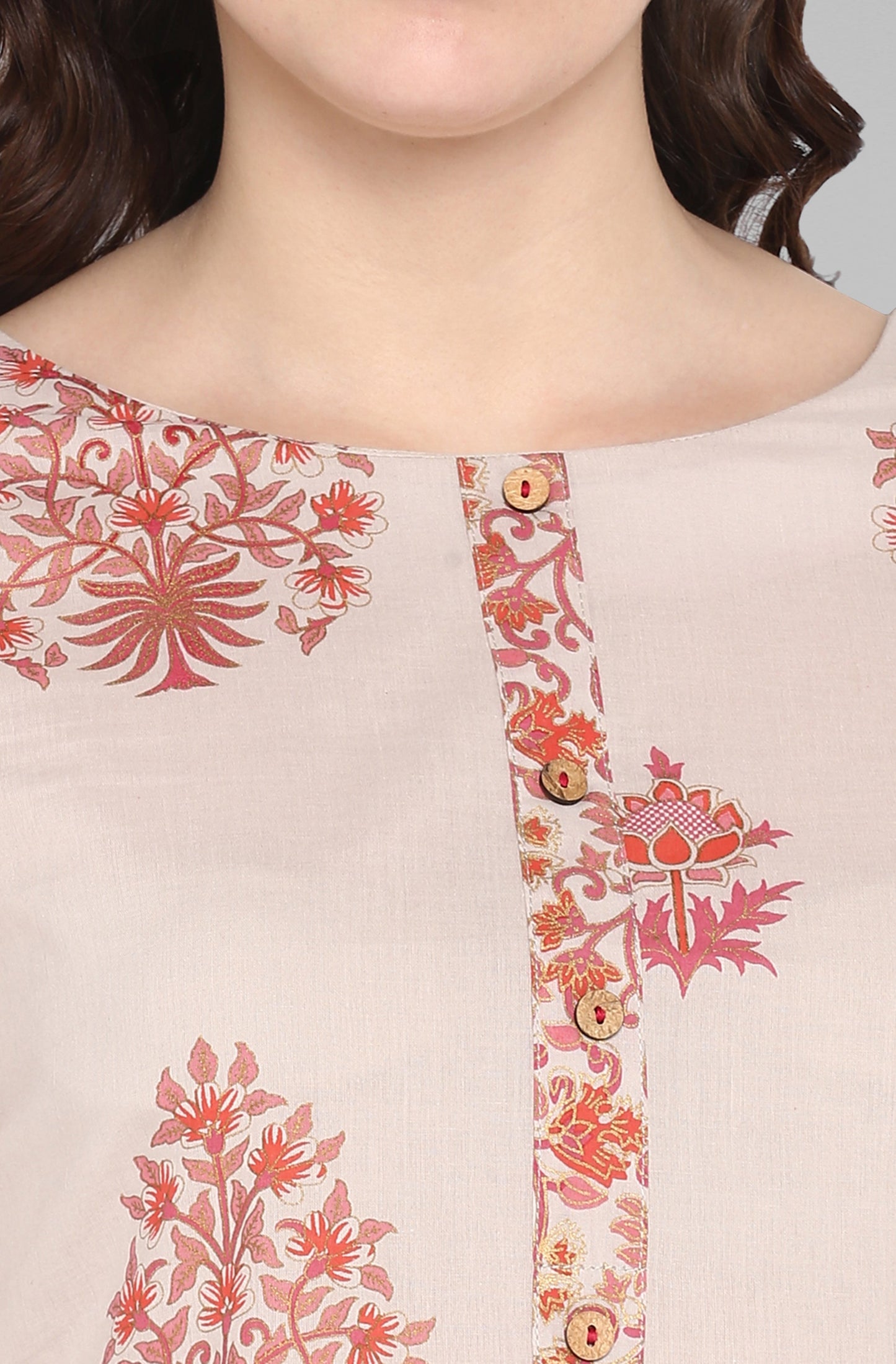 Janasya Women's Lilac Cotton Block Print Kurta With Palazzo And Dupatta | Swadesiicart