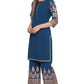 Janasya Teal Poly Crepe Printed Set | Swadesiicart