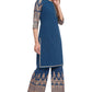 Janasya Teal Poly Crepe Printed Set | Swadesiicart