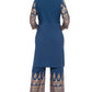 Janasya Teal Poly Crepe Printed Set | Swadesiicart