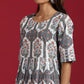 Janasya Women's White Cotton Botanical Print Kurta With Palazzo And Dupatta | Swadesiicart