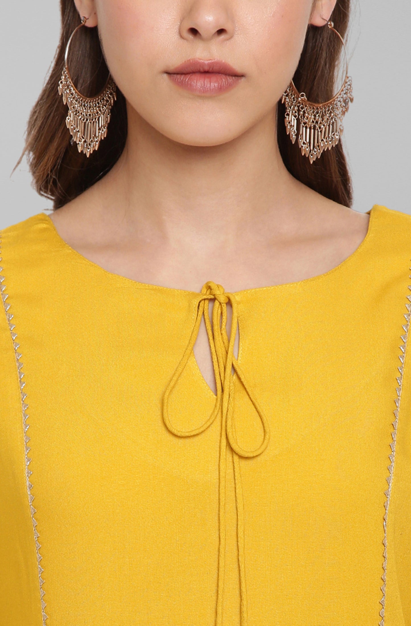 Janasya Women's Mustard Rayon Solid Kurta With Pant And Dupatta | Swadesiicart