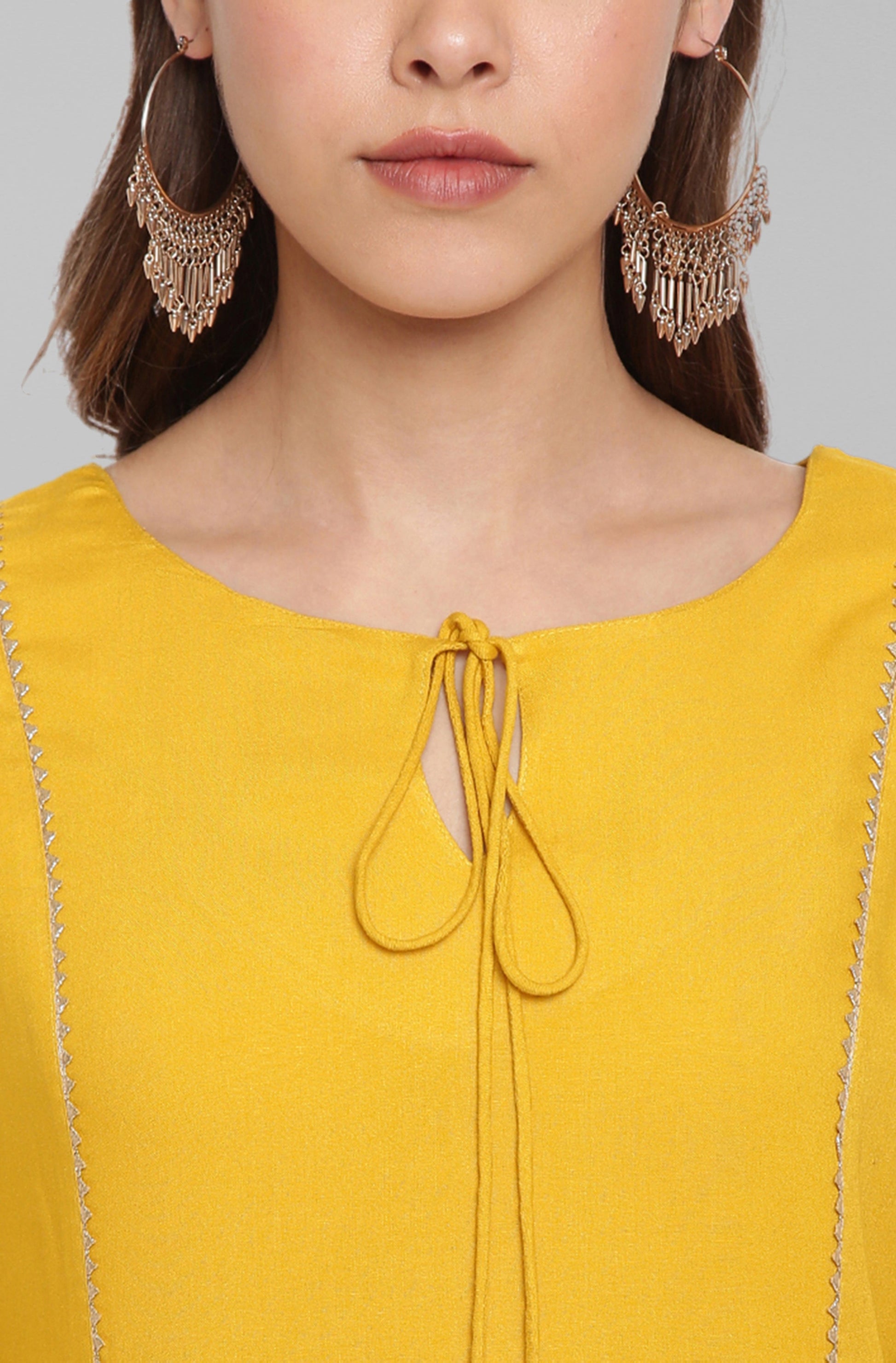 Janasya Women's Mustard Rayon Solid Kurta With Pant And Dupatta | Swadesiicart
