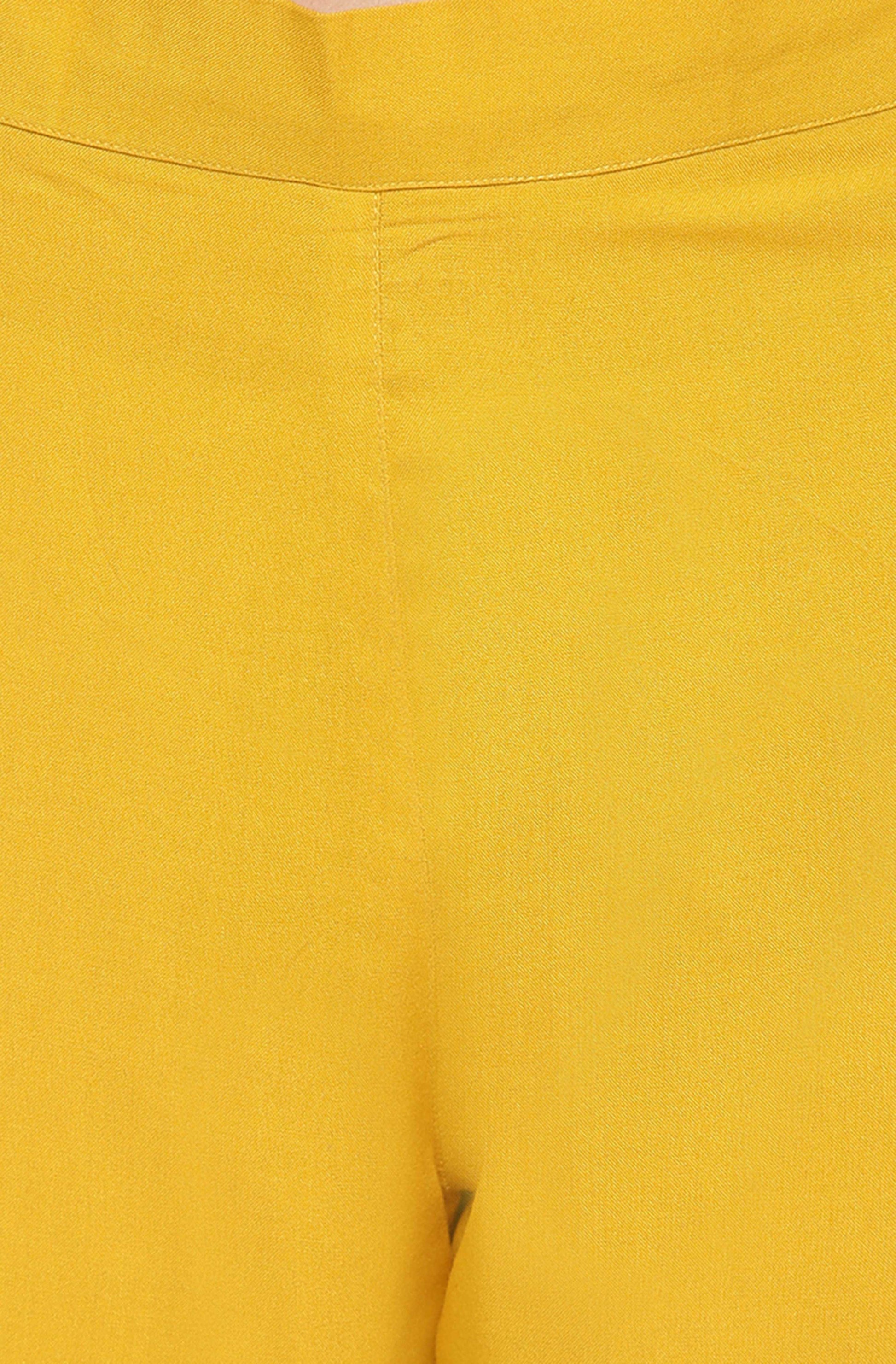 Janasya Women's Mustard Rayon Solid Kurta With Pant And Dupatta | Swadesiicart