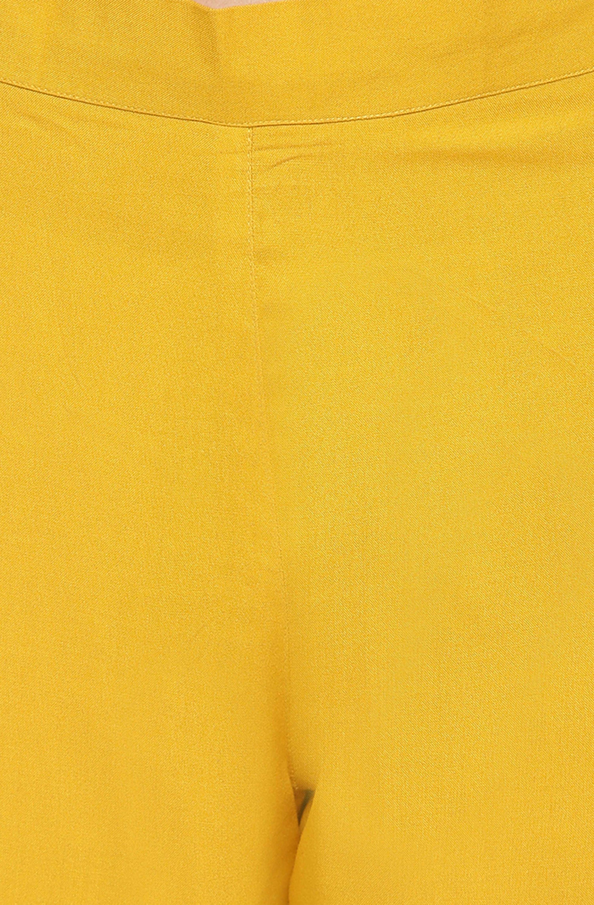 Janasya Women's Mustard Rayon Solid Kurta With Pant And Dupatta | Swadesiicart