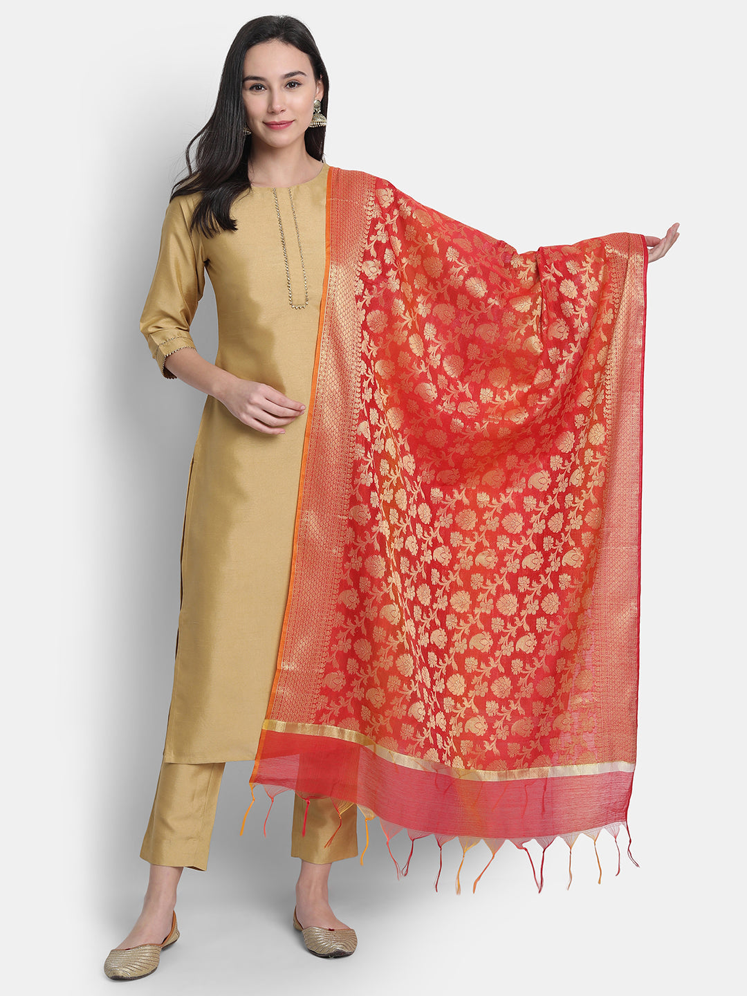 Janasya Gold Poly Silk Solid Set | Swadesiicart