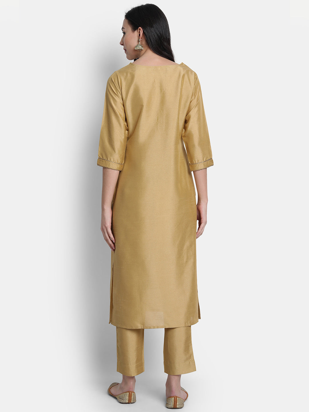 Janasya Gold Poly Silk Solid Set | Swadesiicart
