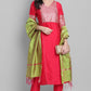 Janasya Women's Pink Poly Silk Floral Printed Straight Festive Kurta Set | Swadesiicart