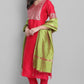 Janasya Women's Pink Poly Silk Floral Printed Straight Festive Kurta Set | Swadesiicart