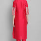 Janasya Women's Pink Poly Silk Floral Printed Straight Festive Kurta Set | Swadesiicart