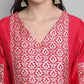 Janasya Women's Pink Poly Silk Floral Printed Straight Festive Kurta Set | Swadesiicart