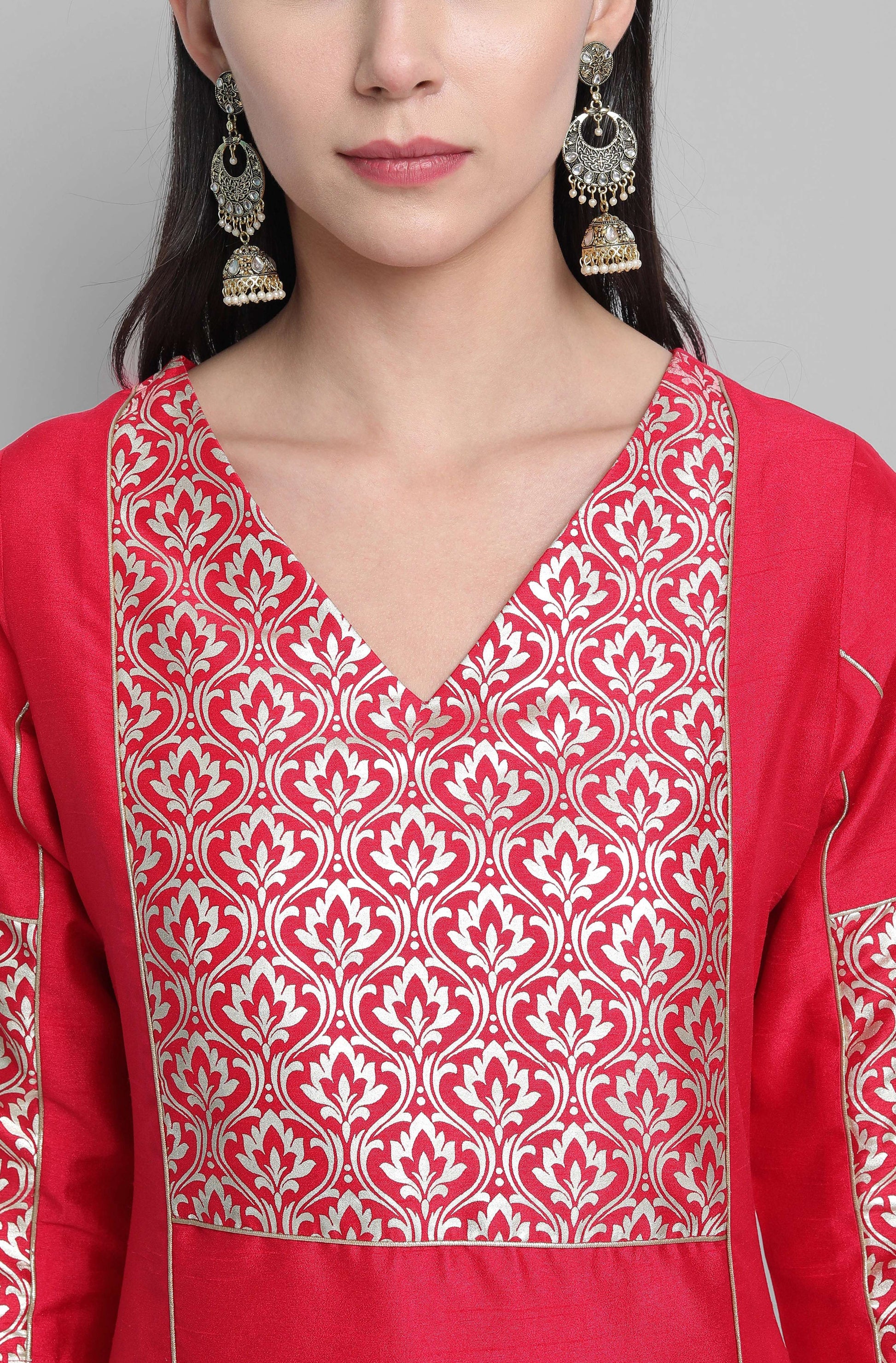 Janasya Women's Pink Poly Silk Floral Printed Straight Festive Kurta Set | Swadesiicart