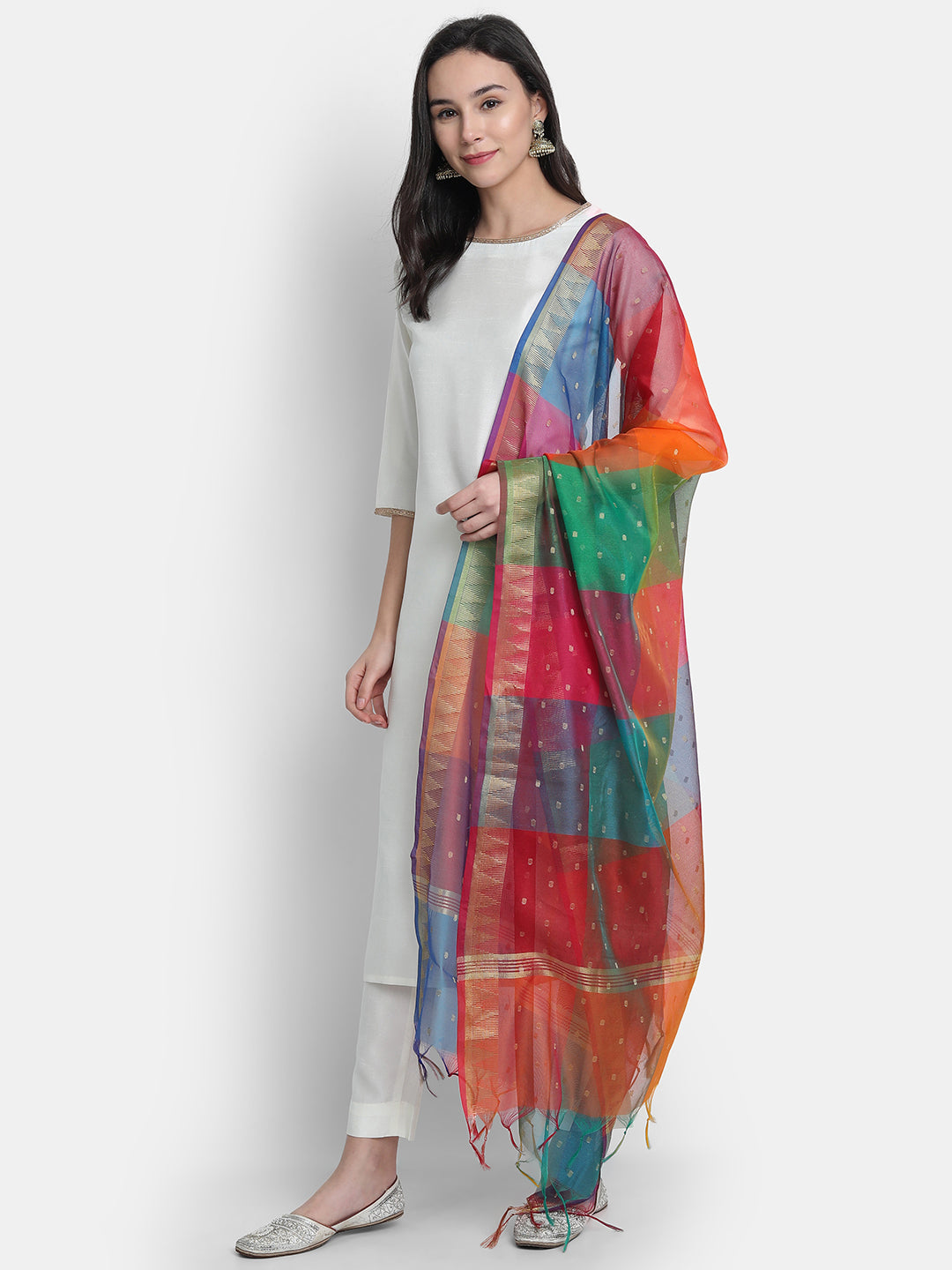 Janasya Off-White Poly Silk Solid Set - Swadesiicart