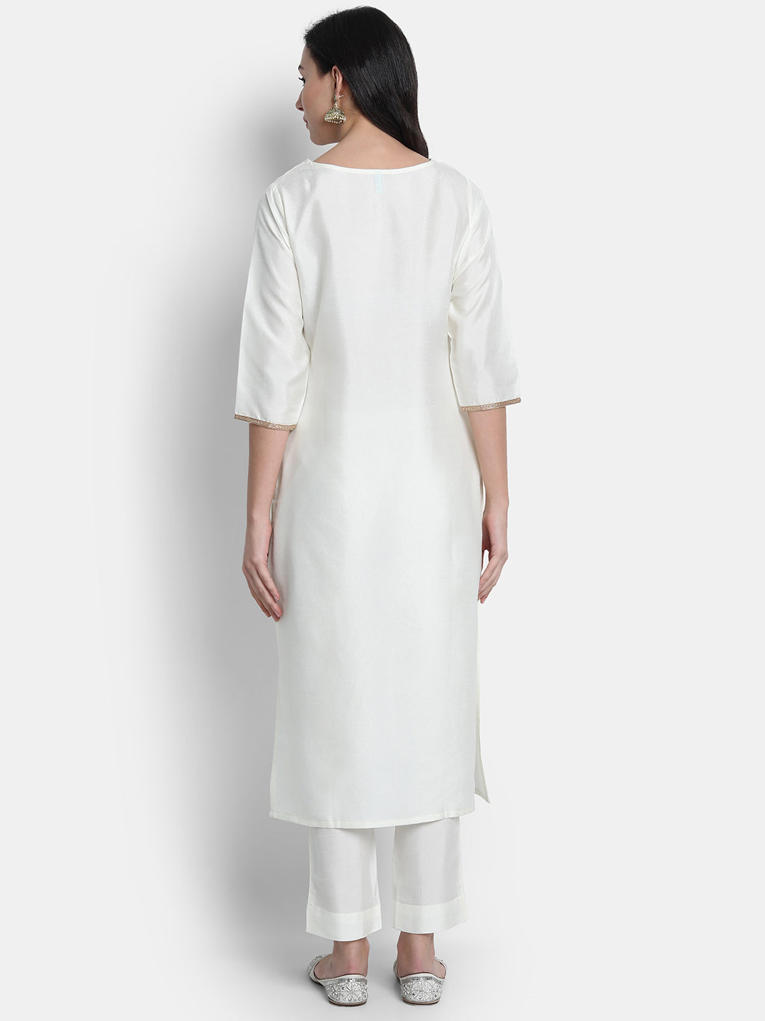 Janasya Off-White Poly Silk Solid Set - Swadesiicart
