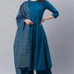 Janasya Women's Blue Cotton Solid Kurta With Palazzo And Dupatta | Swadesiicart