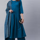 Janasya Women's Blue Cotton Solid Kurta With Palazzo And Dupatta | Swadesiicart