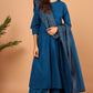 Janasya Women's Blue Cotton Solid Kurta With Palazzo And Dupatta | Swadesiicart