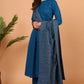 Janasya Women's Blue Cotton Solid Kurta With Palazzo And Dupatta | Swadesiicart