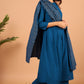 Janasya Women's Blue Cotton Solid Kurta With Palazzo And Dupatta | Swadesiicart