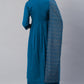 Janasya Women's Blue Cotton Solid Kurta With Palazzo And Dupatta | Swadesiicart
