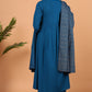 Janasya Women's Blue Cotton Solid Kurta With Palazzo And Dupatta | Swadesiicart