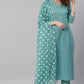 Janasya Women's Turquoise Cotton Striped Kurta With Pant And Dupatta | Swadesiicart