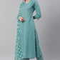 Janasya Women's Turquoise Cotton Striped Kurta With Pant And Dupatta | Swadesiicart