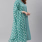 Janasya Women's Turquoise Cotton Striped Kurta With Pant And Dupatta | Swadesiicart