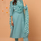 Janasya Women's Turquoise Cotton Striped Kurta With Pant And Dupatta | Swadesiicart