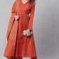 Janasya Women's Orange Cotton Striped Kurta With Pant And Dupatta | Swadesiicart