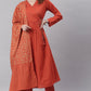 Janasya Women's Orange Cotton Striped Kurta With Pant And Dupatta | Swadesiicart