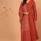 Janasya Women's Orange Cotton Striped Kurta With Pant And Dupatta | Swadesiicart