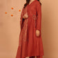 Janasya Women's Orange Cotton Striped Kurta With Pant And Dupatta | Swadesiicart