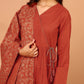 Janasya Women's Orange Cotton Striped Kurta With Pant And Dupatta | Swadesiicart