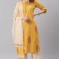 Janasya Women's Yellow Cotton Striped Kurta With Palazzo And Dupatta | Swadesiicart