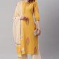 Janasya Women's Yellow Cotton Striped Kurta With Palazzo And Dupatta | Swadesiicart
