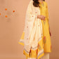 Janasya Women's Yellow Cotton Striped Kurta With Palazzo And Dupatta | Swadesiicart