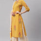 Janasya Women's Yellow Cotton Striped Kurta With Palazzo And Dupatta | Swadesiicart
