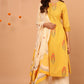 Janasya Women's Yellow Cotton Striped Kurta With Palazzo And Dupatta | Swadesiicart