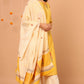 Janasya Women's Yellow Cotton Striped Kurta With Palazzo And Dupatta | Swadesiicart